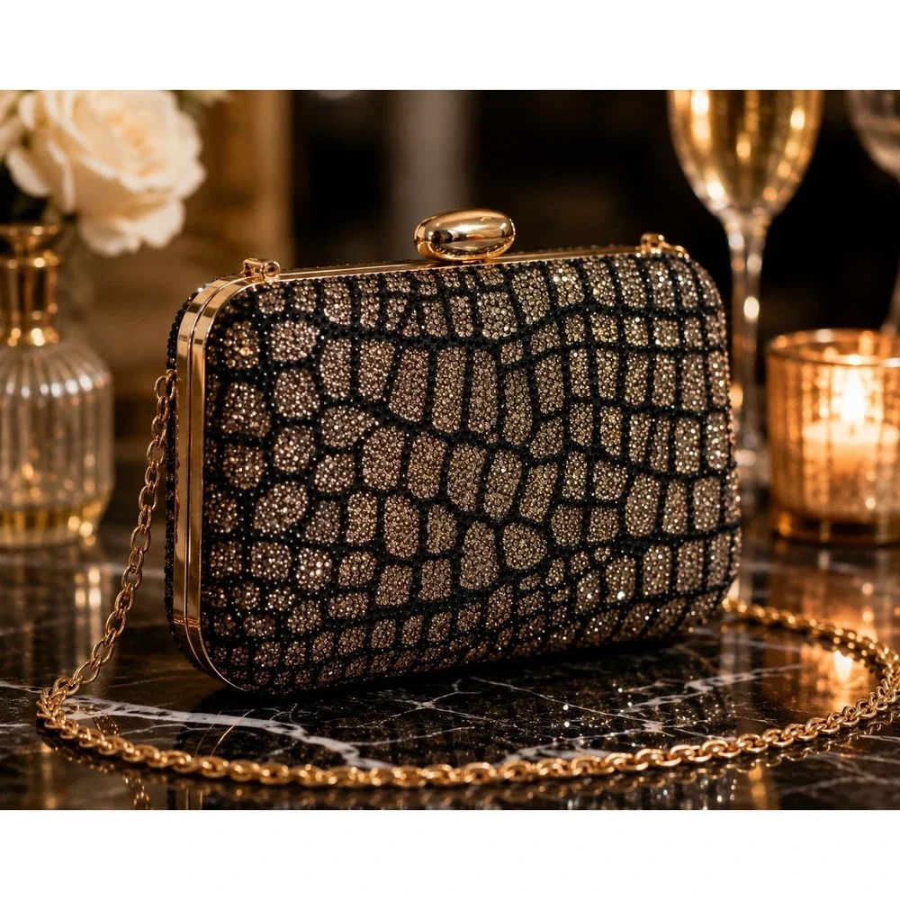 Rhinestone Croc Clutch Evening Bag Luxe Wedding Guest Party Formal Chic